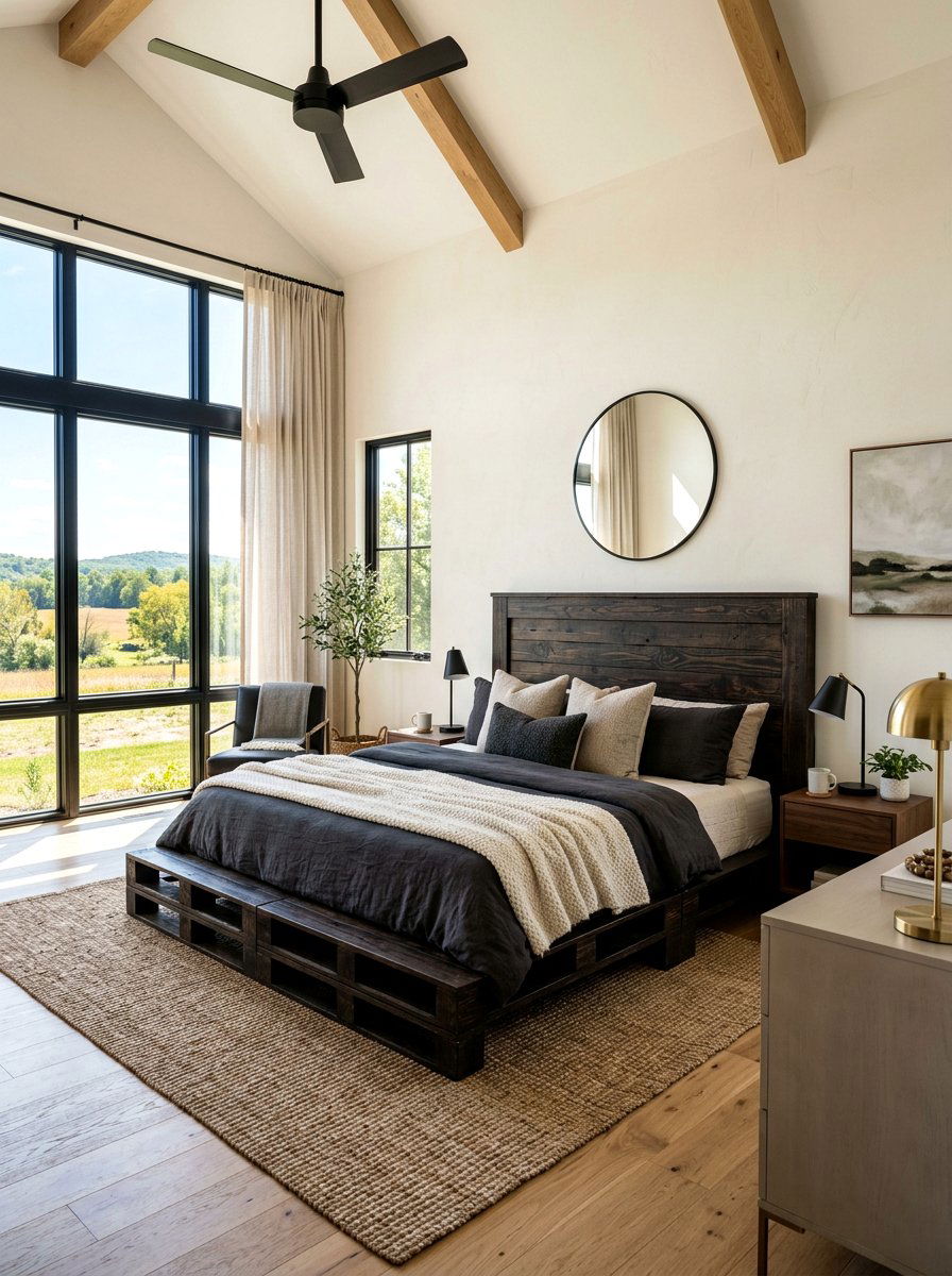 Dark Stained Pallet Bed - 25 Farmhouse pallet bed ideas