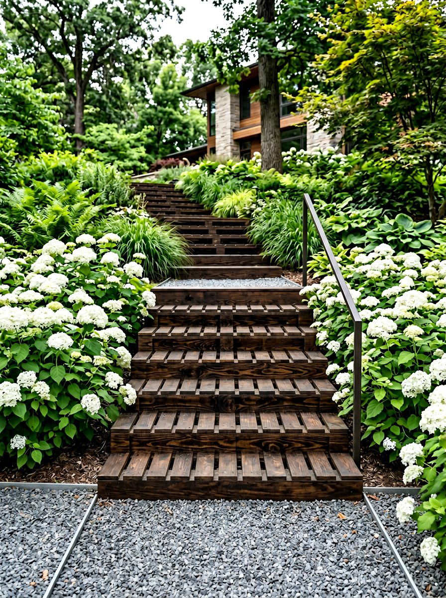 Dark Stained Pallet Stairs - 25 Pallet Staircase for Garden Ideas