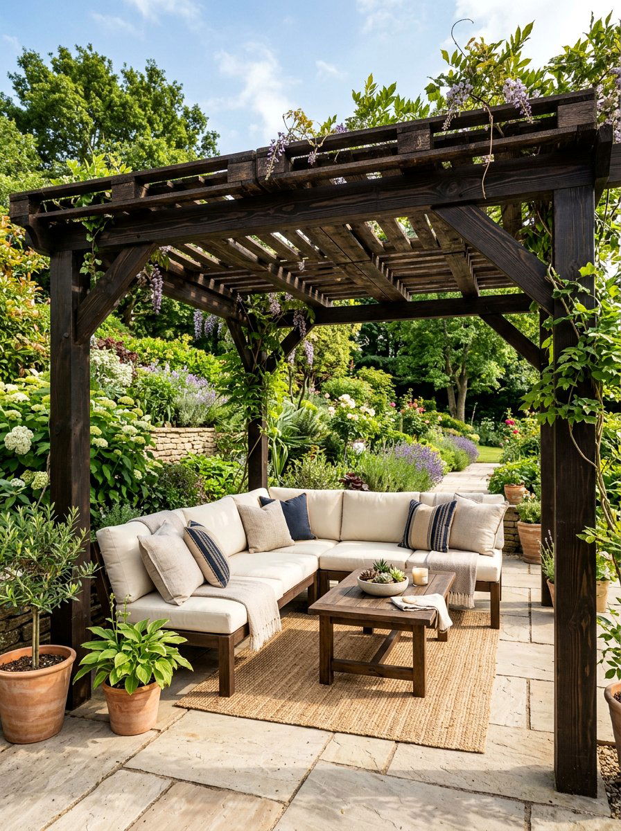 Dark Wood Pallet Pergola - 25 Pallet Pergola Ideas