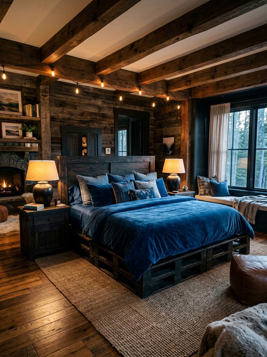 Dark stain pallet bed cozy vibes - 25 Pallet bed ideas for master bedroom