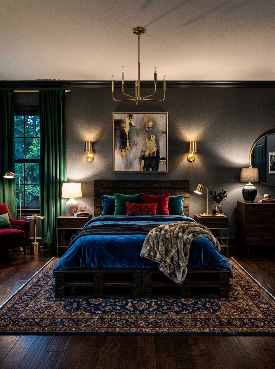 Dark stained pallet bed - 25 Queen size pallet bed ideas