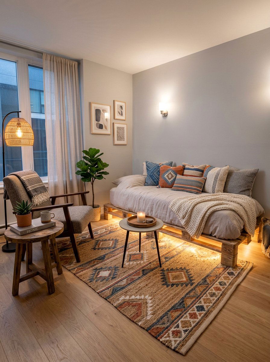 Daybed Pallet Bed - 25 Pallet bed ideas with lights underneath