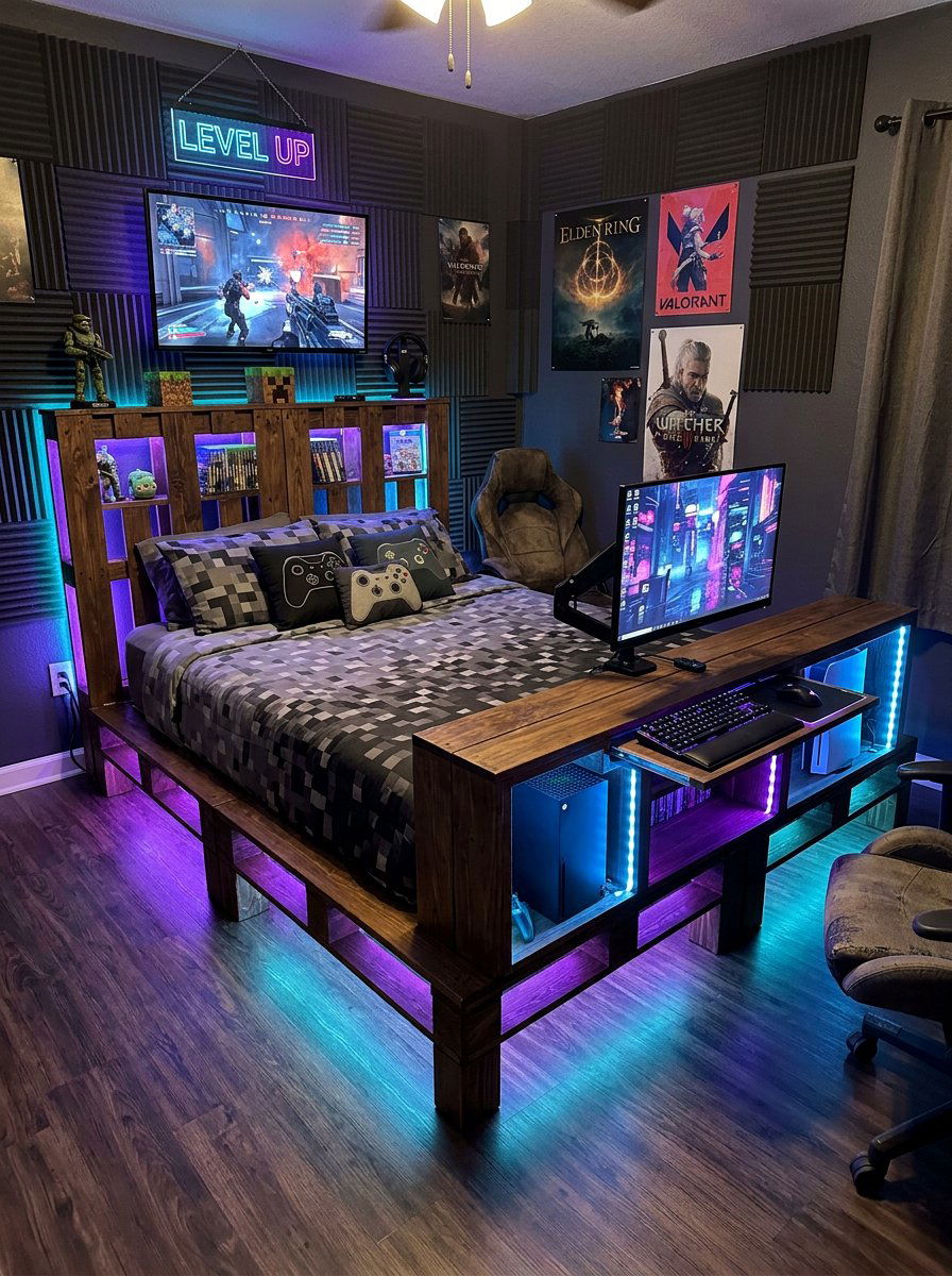 Daybed Pallet Bed - 25 Pallet bed frame with LED strip ideas