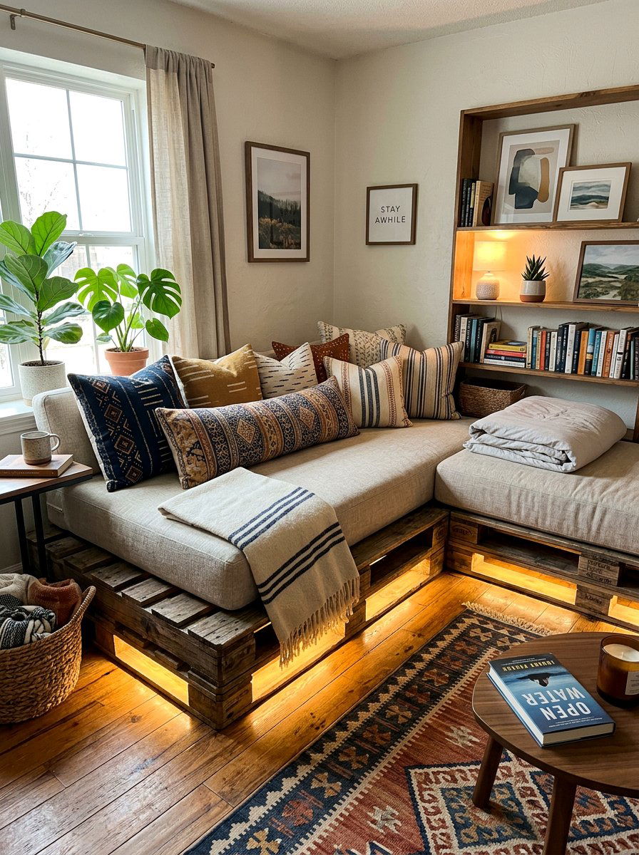 Daybed Pallet Couch - 25 Pallet bed ideas with lights