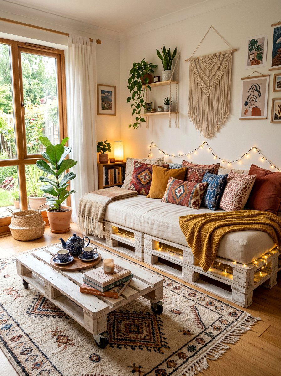 Daybed Pallet Sofa With Fairy Lights - 25 Pallet bed ideas with fairy lights