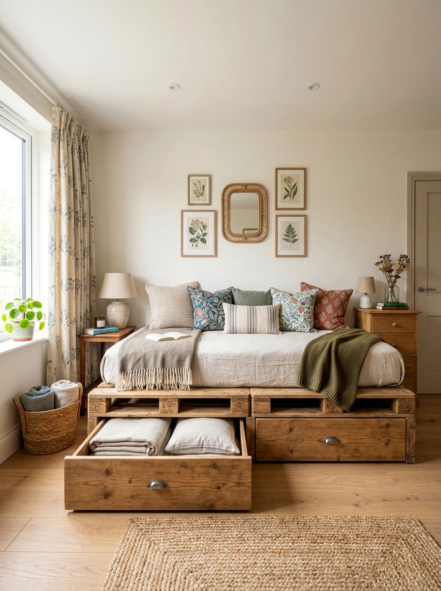 Daybed pallet storage - 25 Pallet bed ideas with built-in storage