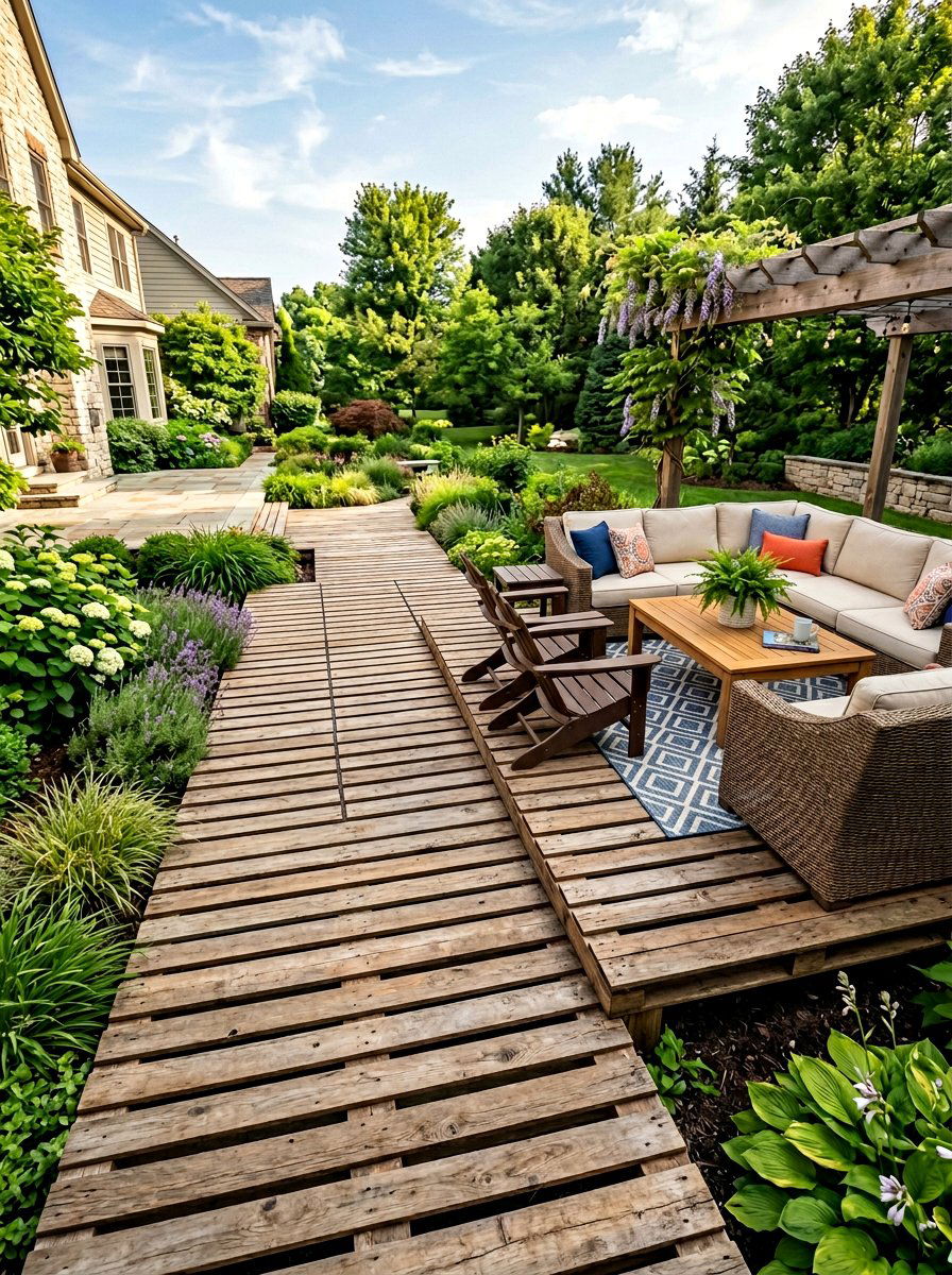 Deck style pallet walkway - 25 Pallet Garden Pathway Ideas