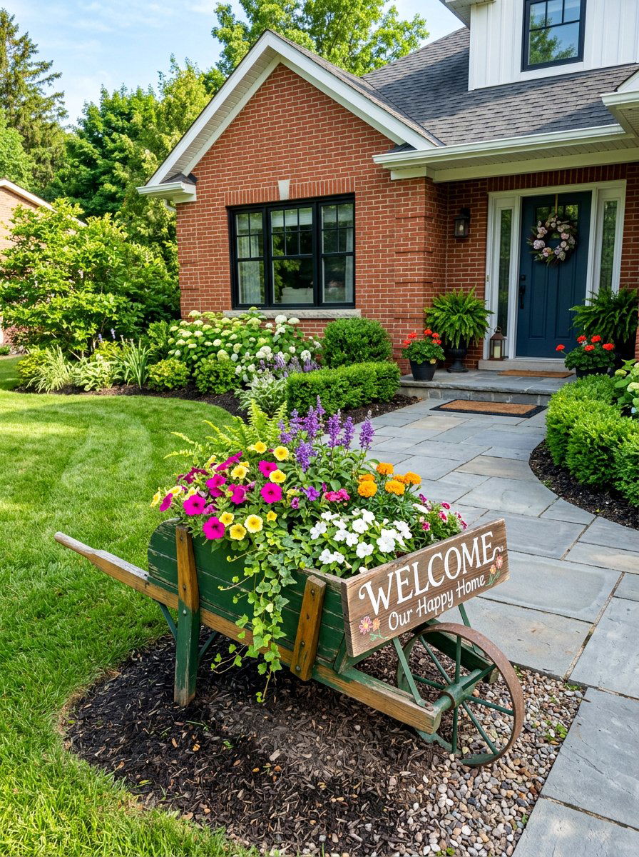 25 Charming Pallet Wheelbarrow Planter Ideas for Your Yard
