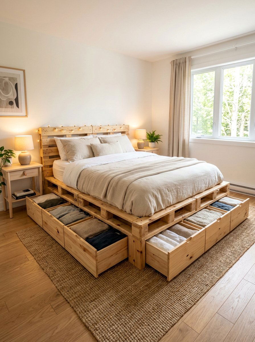 Deep Drawer Pallet Bed - 25 Pallet bed ideas with hidden storage