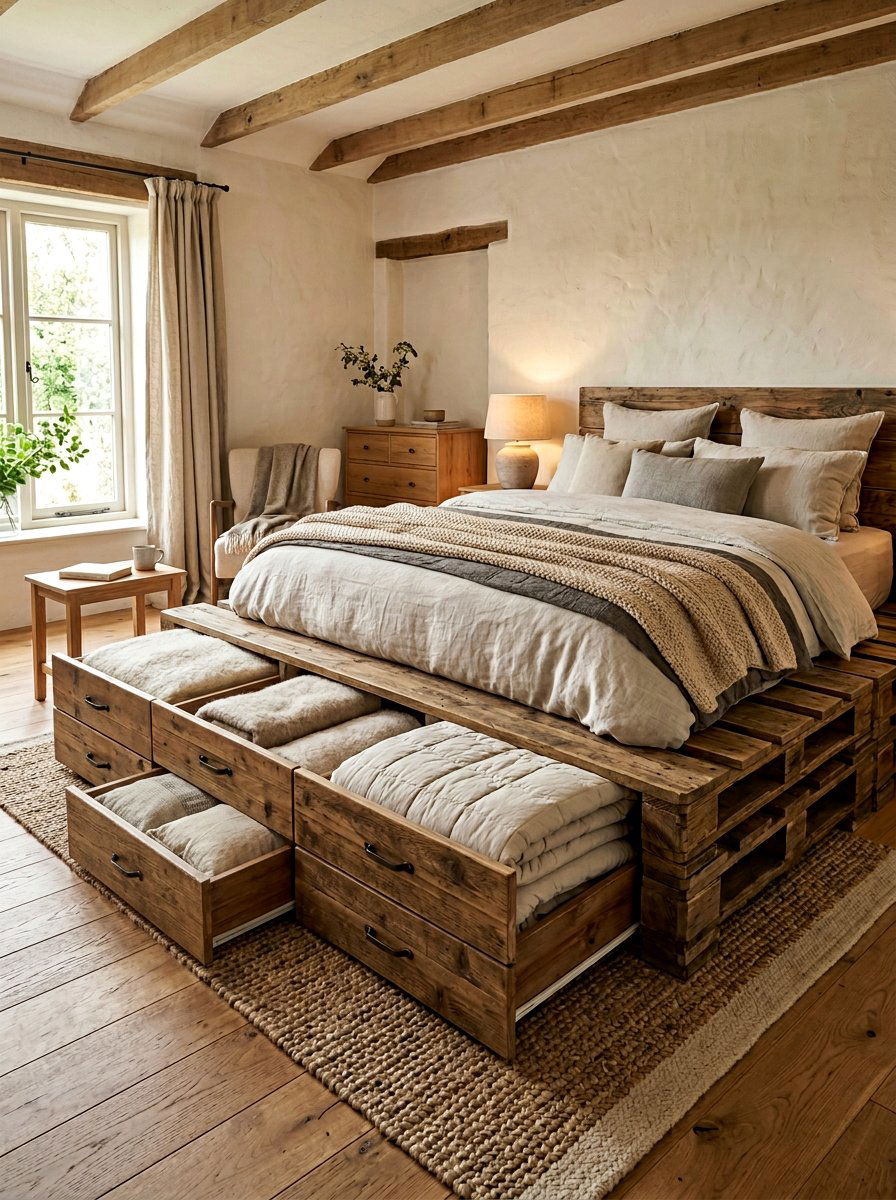 Deep drawer pallet bed storage - 25 Pallet bed ideas with built-in storage