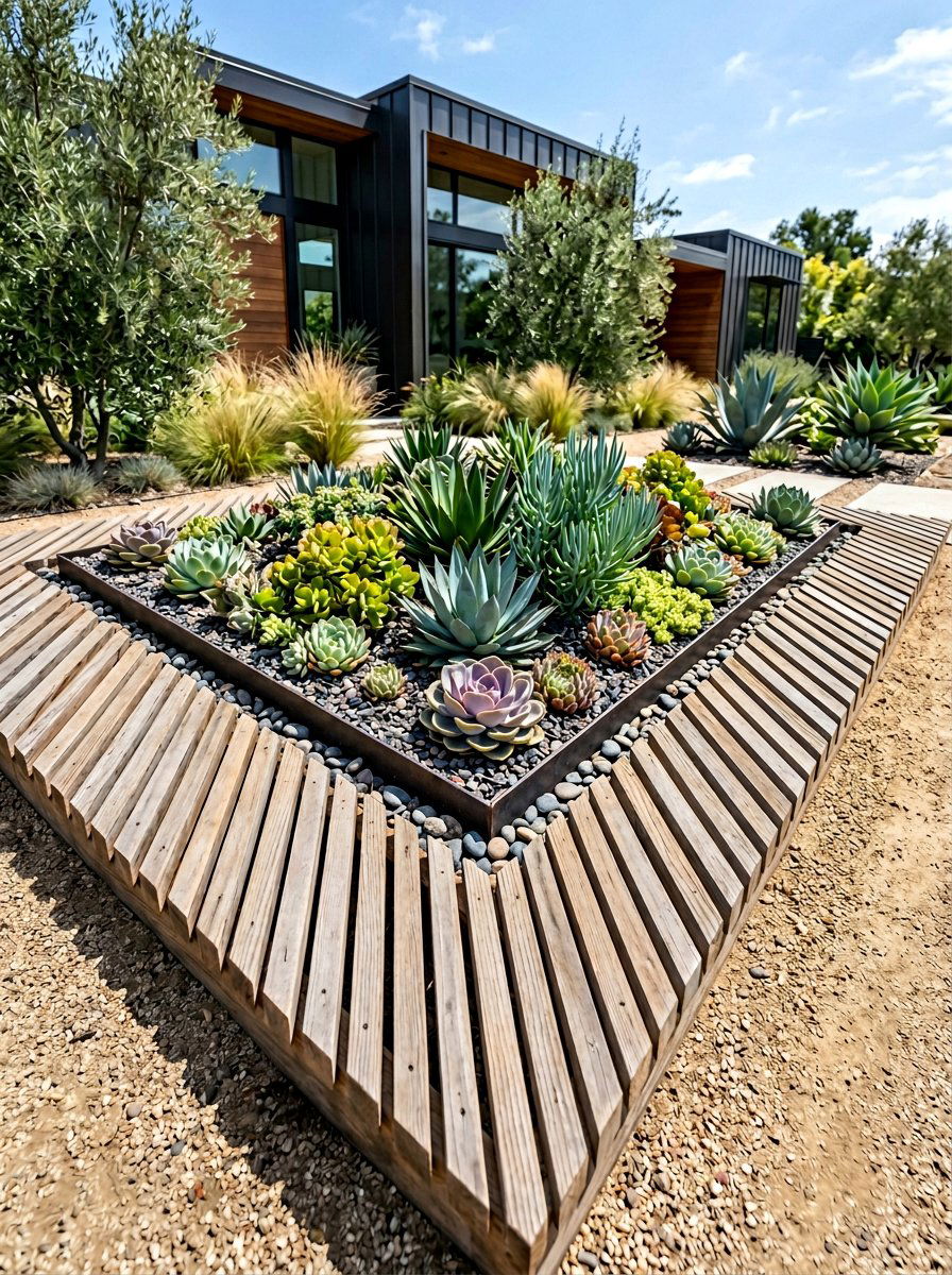 Diagonal Slat Border - 25 Pallet Garden Edging Ideas