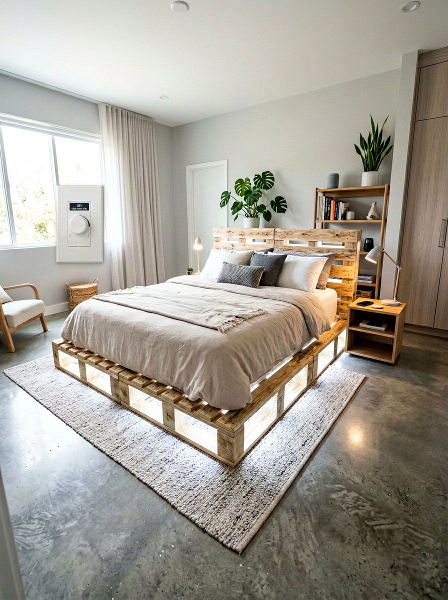 Dimmable pallet bed lights - 25 Lighted pallet bed frame ideas