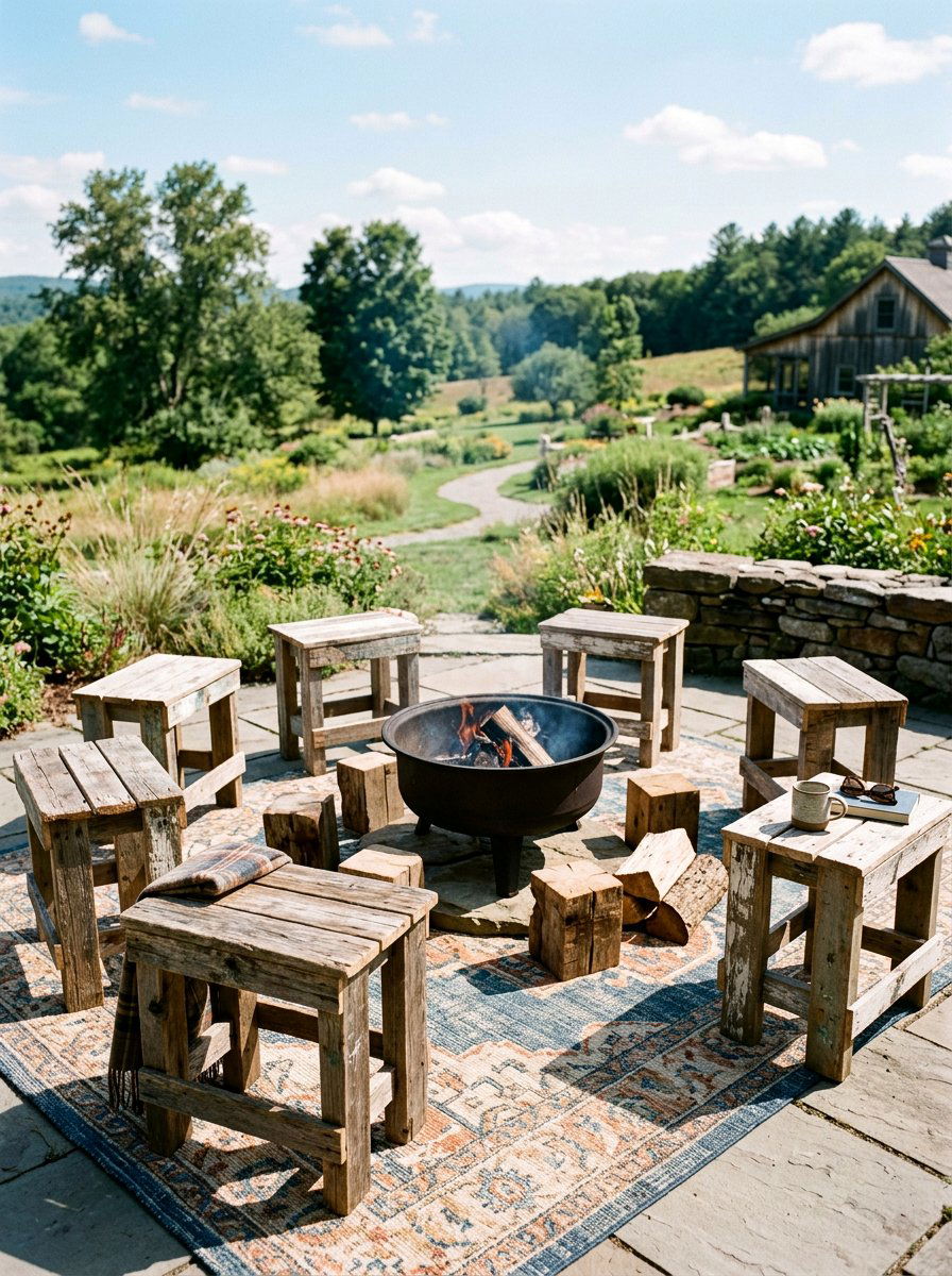 Distressed Pallet Wood Stools - 25 Pallet Fire Pit Surround Ideas