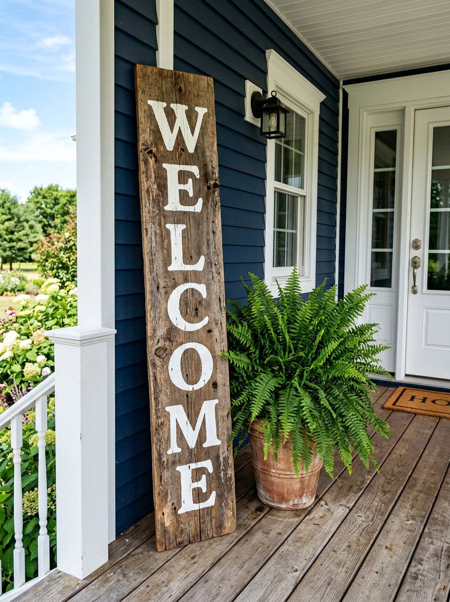 Distressed Wood Porch Leaner - 25 Pallet Outdoor Sign Ideas