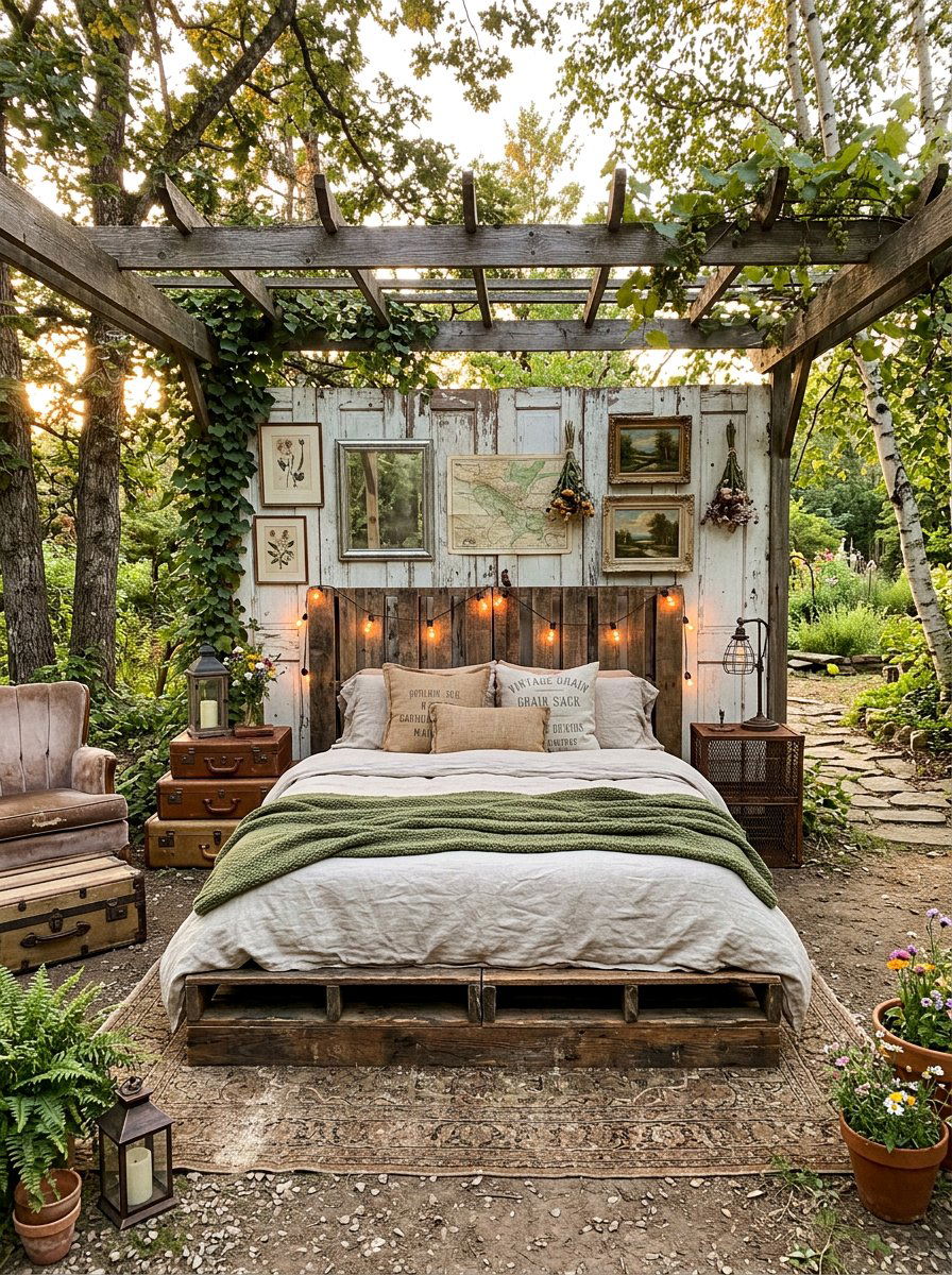 Distressed wood pallet bed - 25 Queen size pallet bed ideas