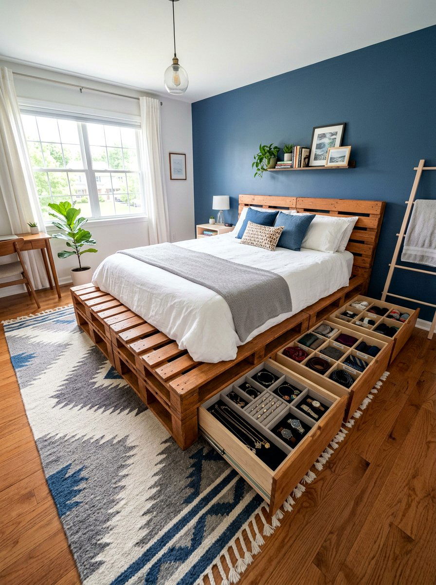 Divided Drawer Bed Storage - 25 Pallet bed ideas with hidden storage