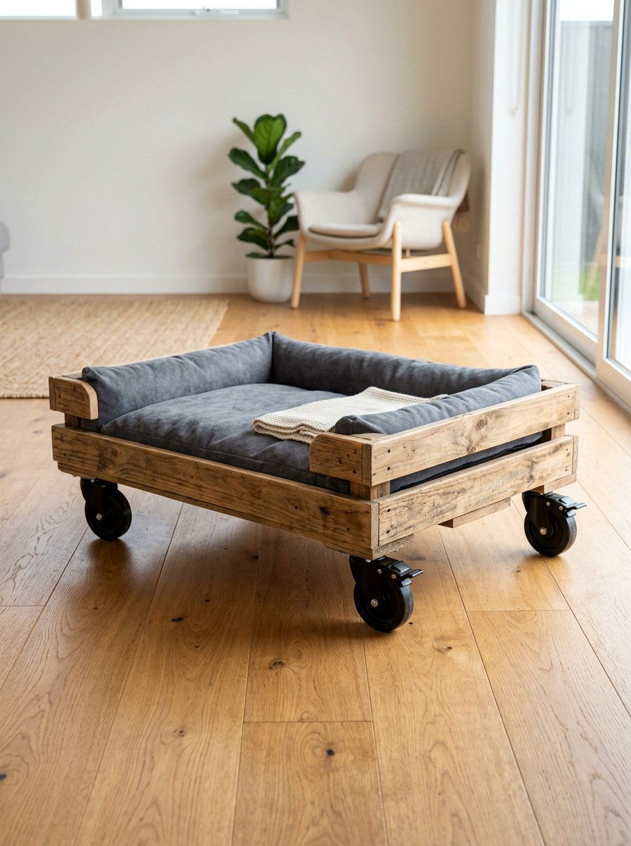 Dog Bed on Wheels from Pallet - 25 pallet bed for dogs
