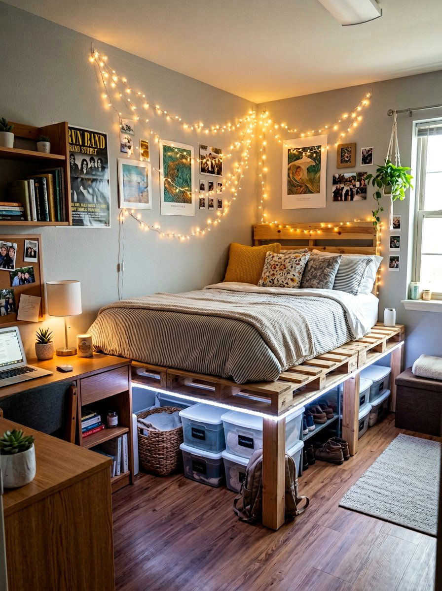 Dorm Room Idea - 25 Pallet bed ideas with lights