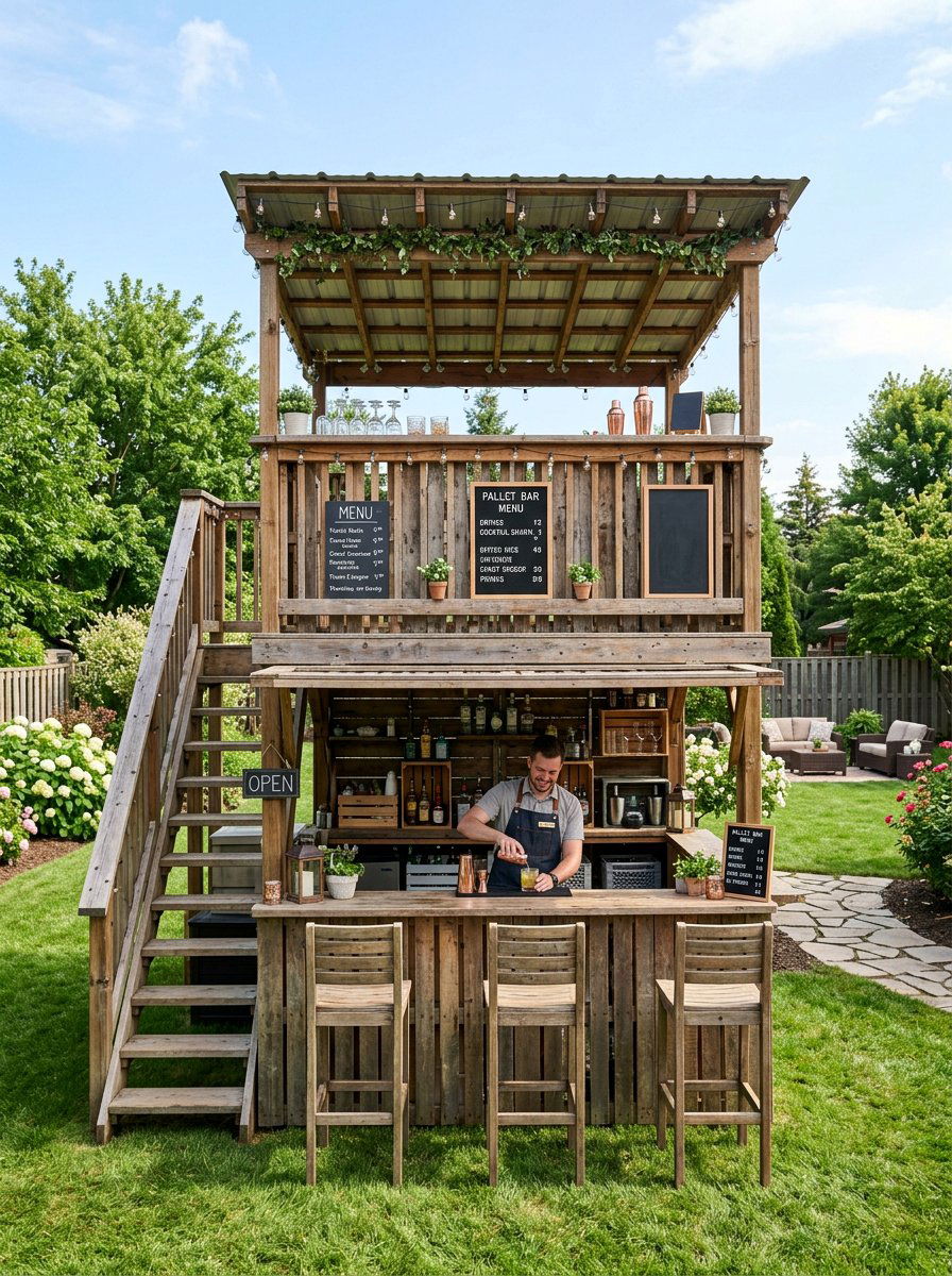 Double Decker Pallet Bar - 25 Pallet Tiki Bar Ideas