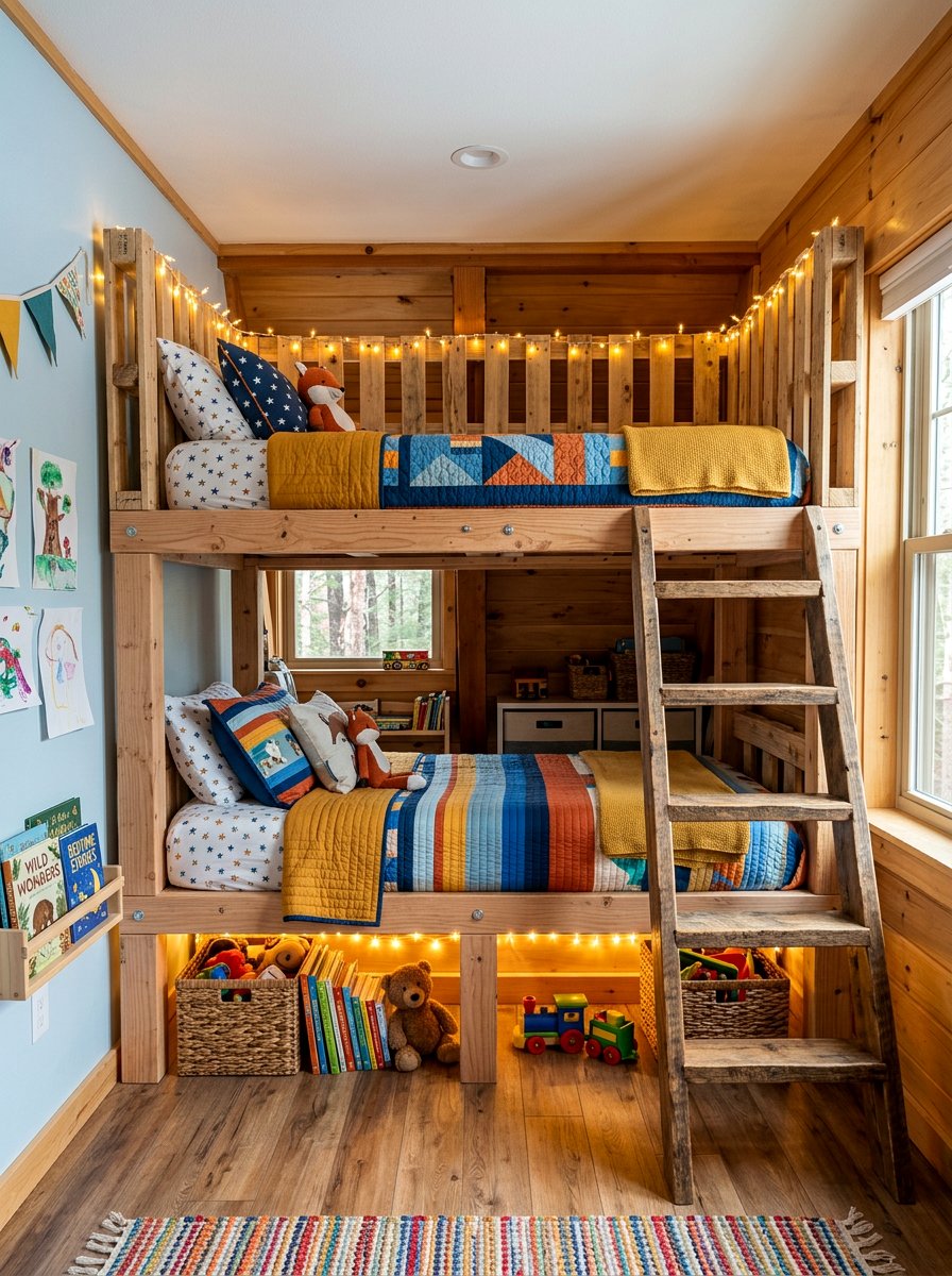 Double Decker Pallet Bed Lighting - 25 Pallet bed ideas with fairy lights