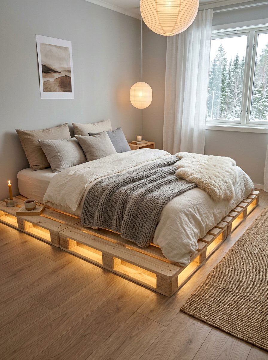 Double Decker Pallet Bed - 25 Pallet bed frame with LED strip ideas