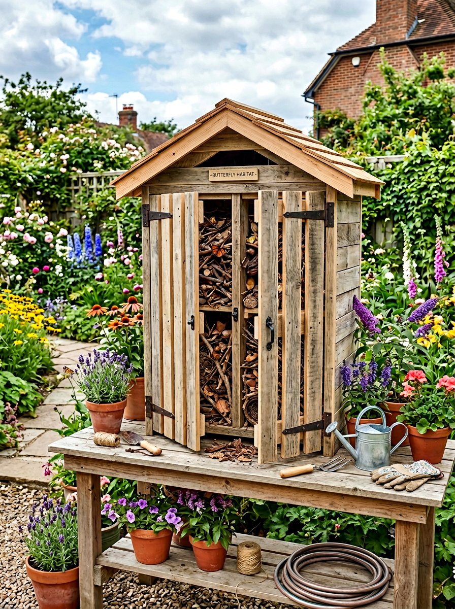 Double Door Butterfly Shelter - 25 Pallet Butterfly House Ideas