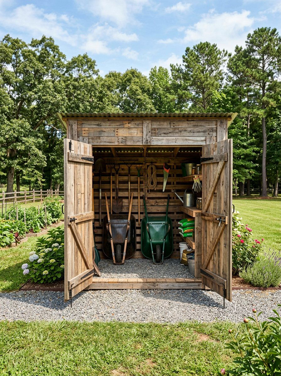 Double Door Pallet Utility Shed - 25 Pallet Tool Shed Ideas