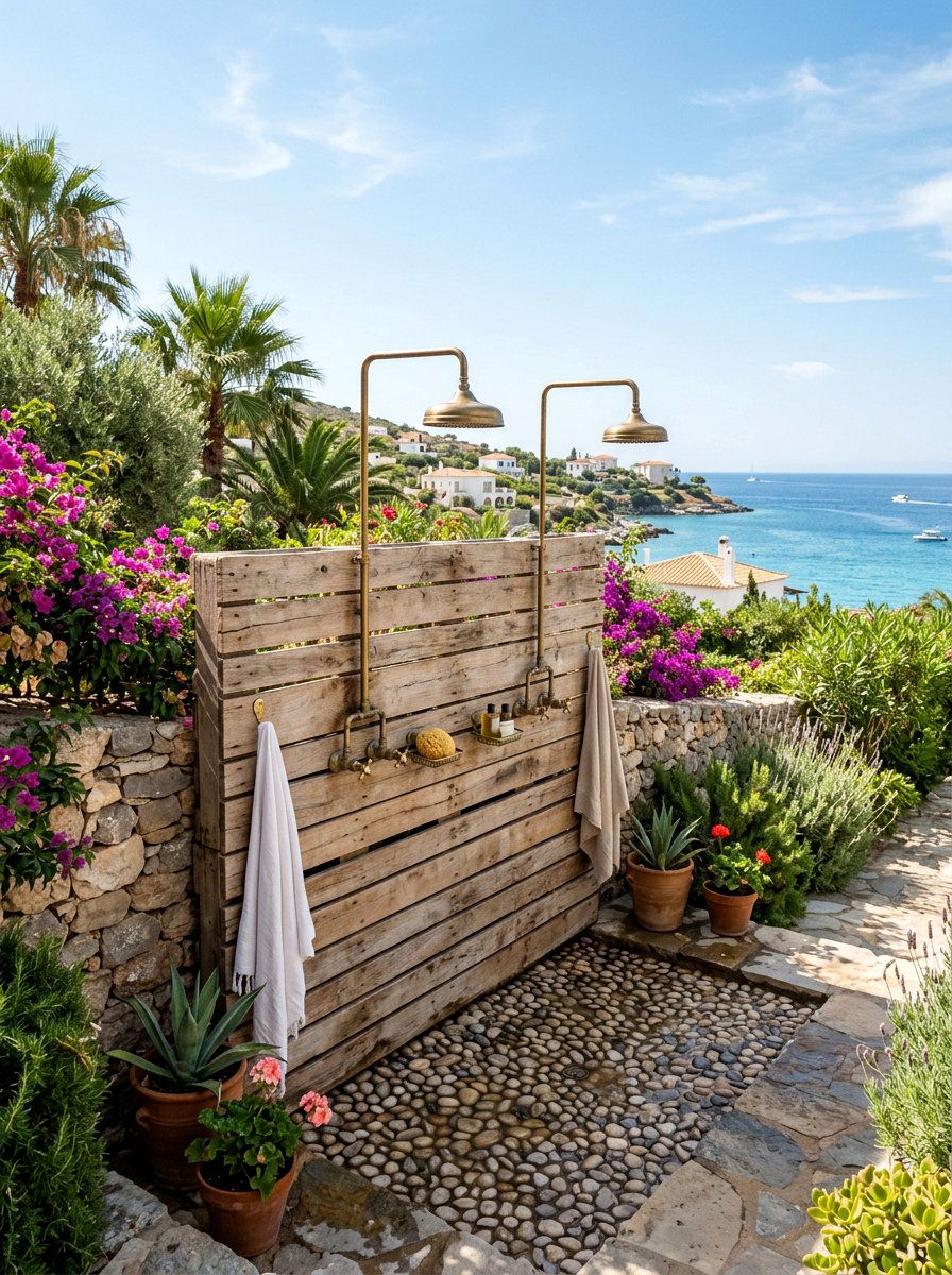 Double Outdoor Shower - 25 Pallet Outdoor Shower Ideas