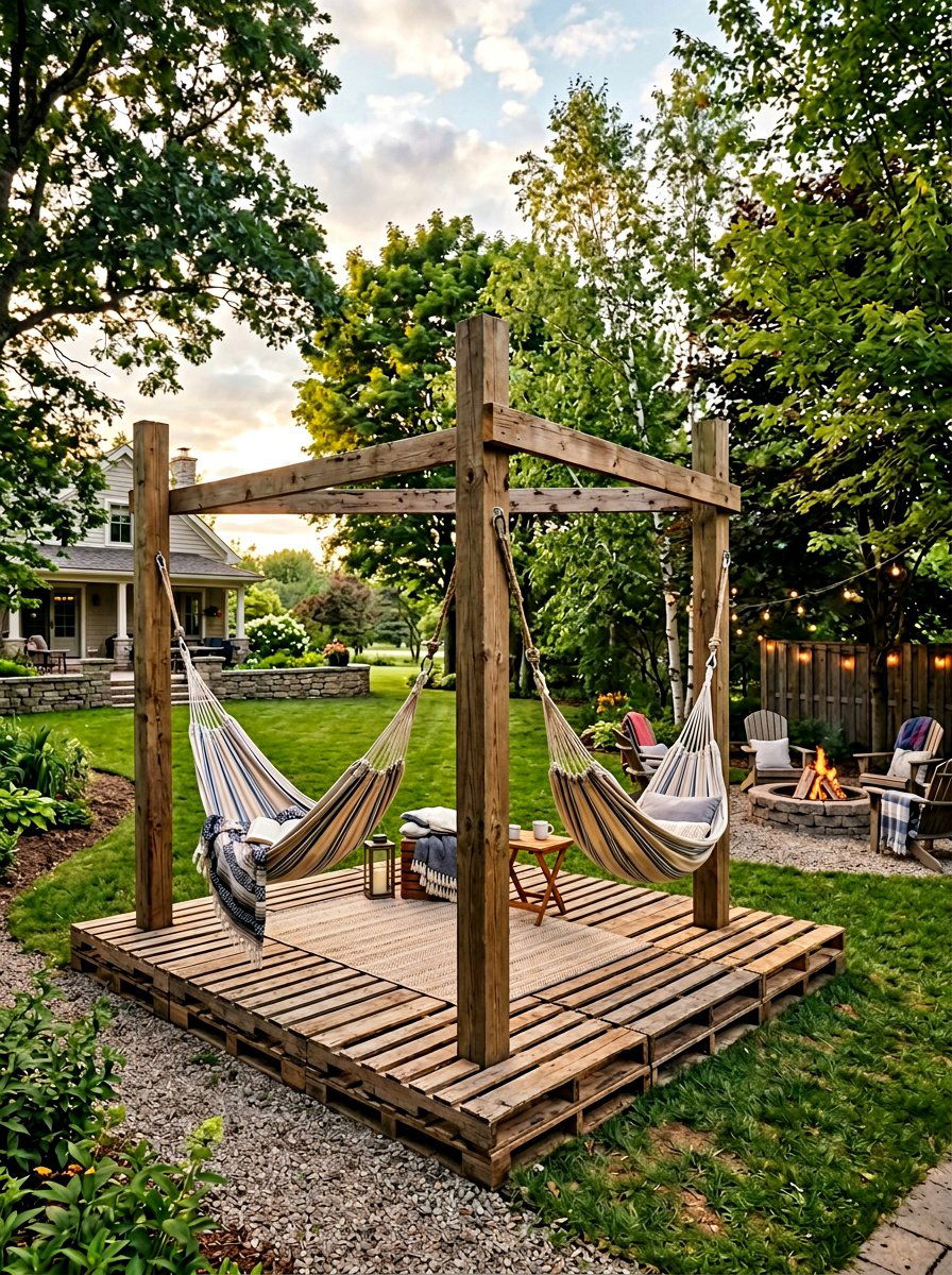 Double Pallet Hammock Frame - 25 Pallet Hammock Stand Ideas