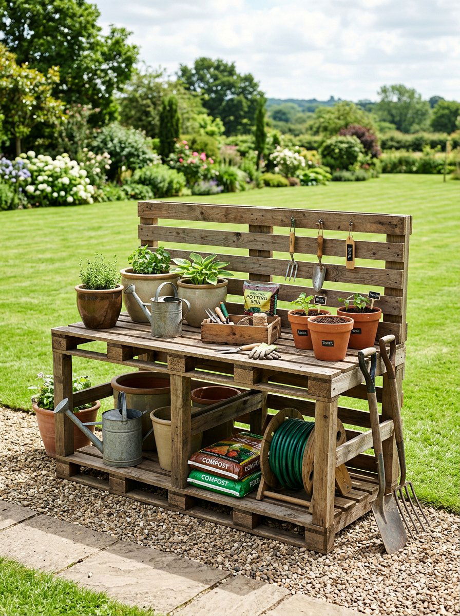 Double Pallet Potting Bench - 25 Pallet Potting Bench Ideas