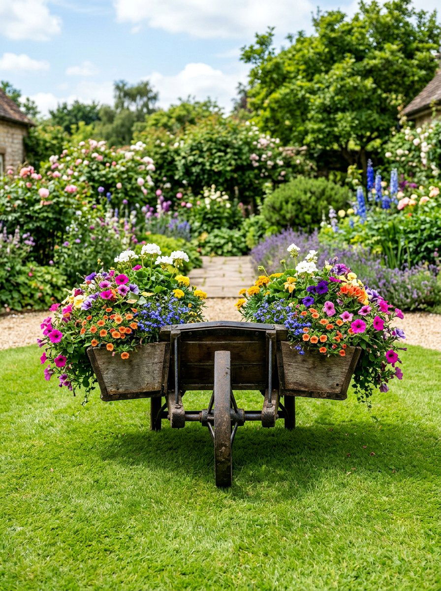Double Sided Wheelbarrow Planter - 25 Pallet Wheelbarrow Planter Ideas