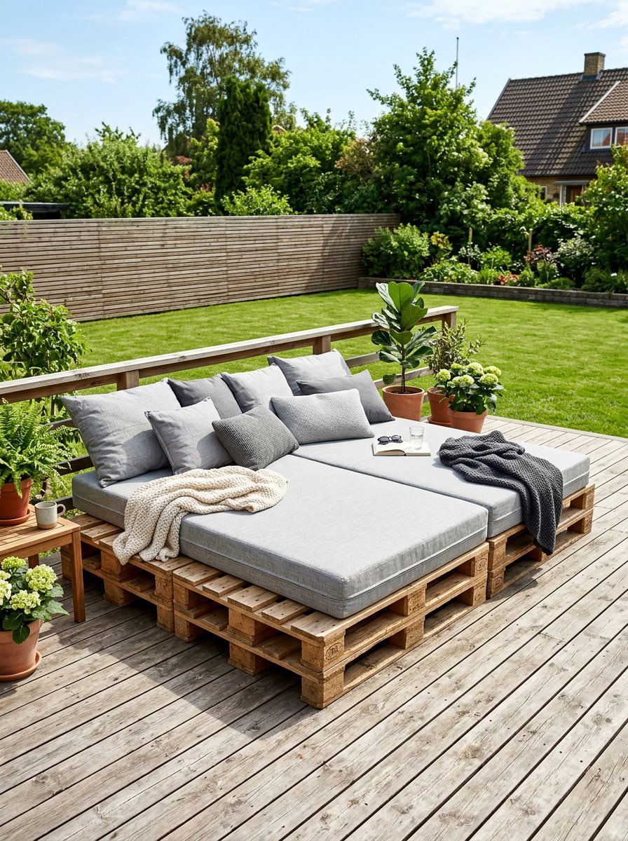 Double Size Outdoor Pallet Lounge - 25 Pallet Daybed for Patio Ideas