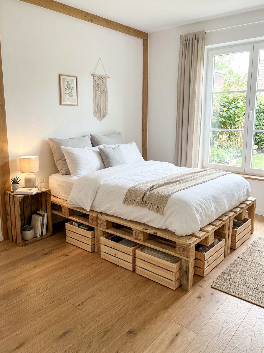 Easy DIY Pallet Bed - 25 Pallet bed ideas with crate storage