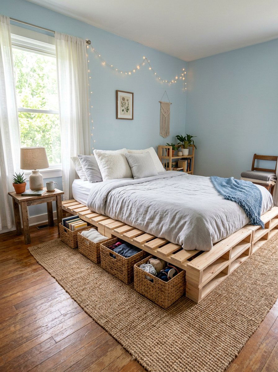 Easy pallet storage bed - 25 Pallet storage bed frame ideas
