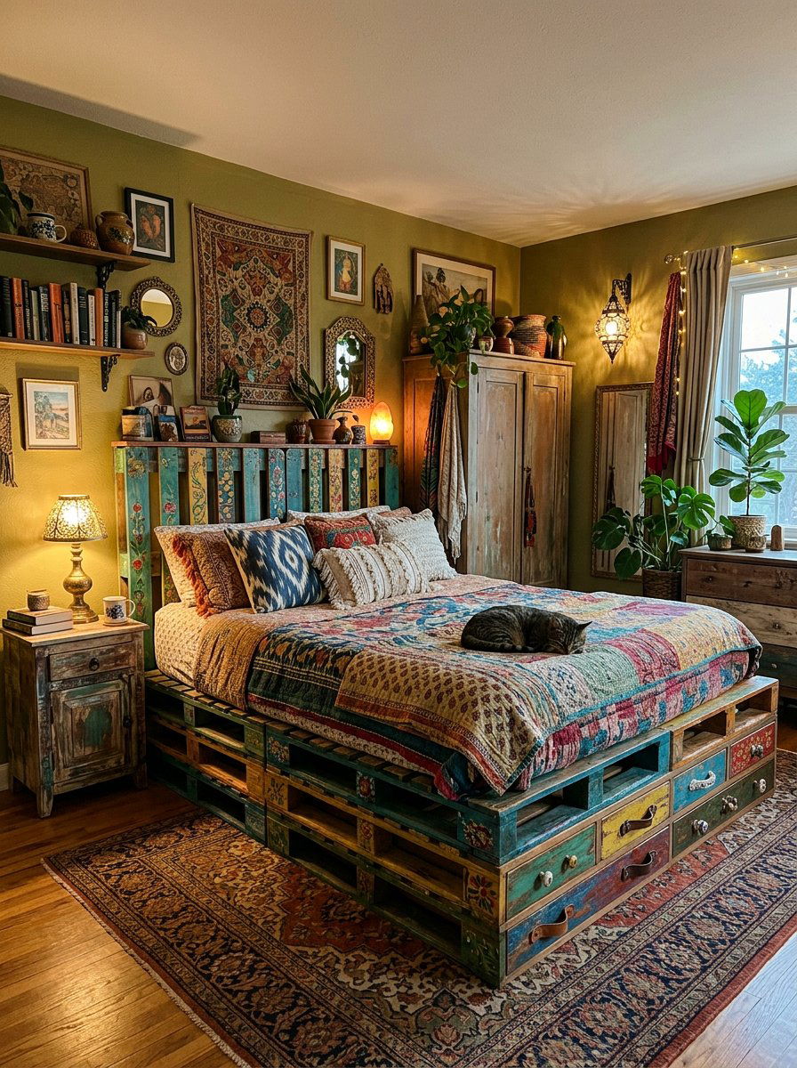 Eclectic Bedroom Decor - 25 Pallet bed ideas with drawers