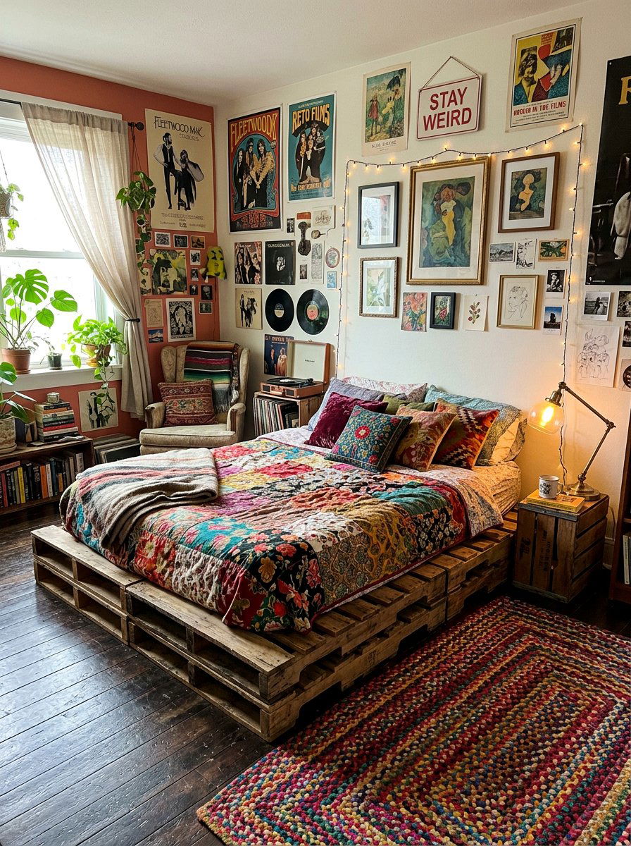 Eclectic Pallet Bed - 25 Pallet bed ideas for teenagers