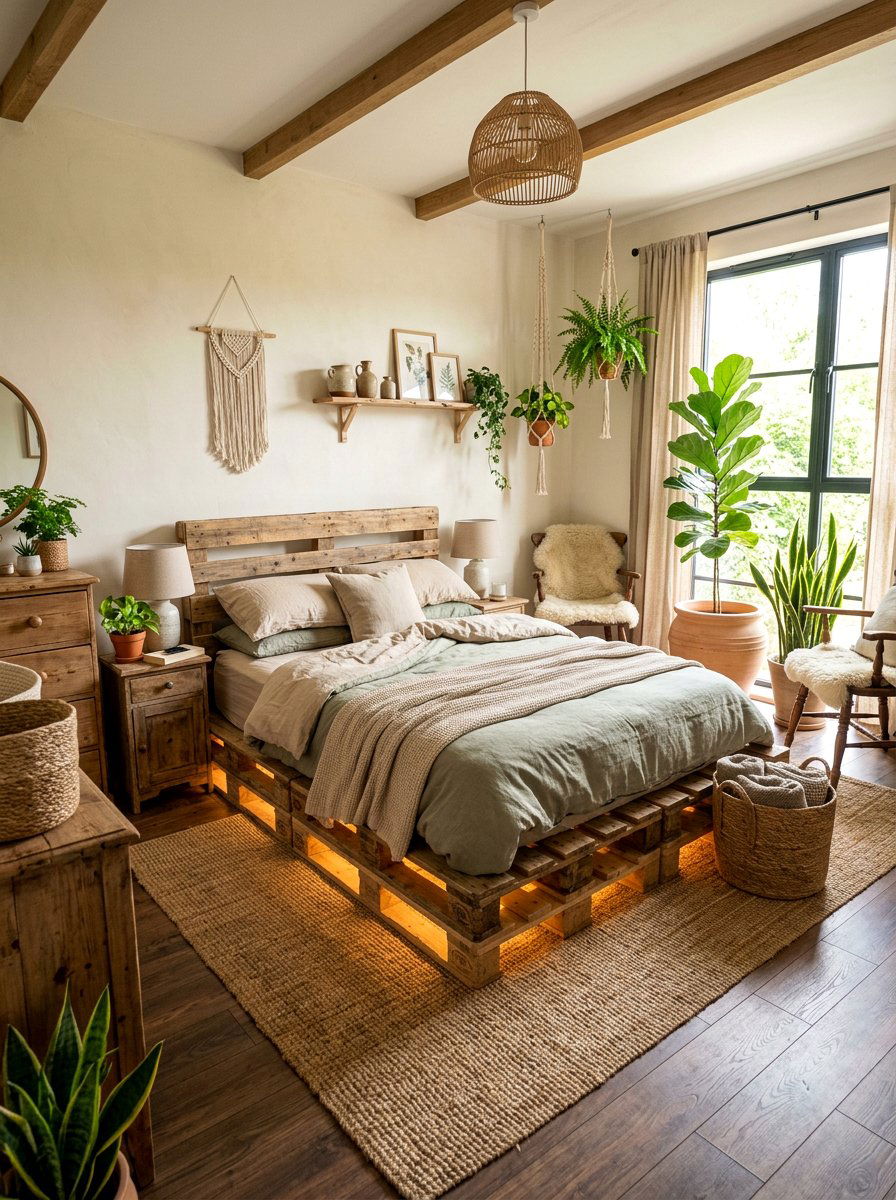 Eco Friendly Pallet Bed - 25 Pallet bed ideas with lights underneath