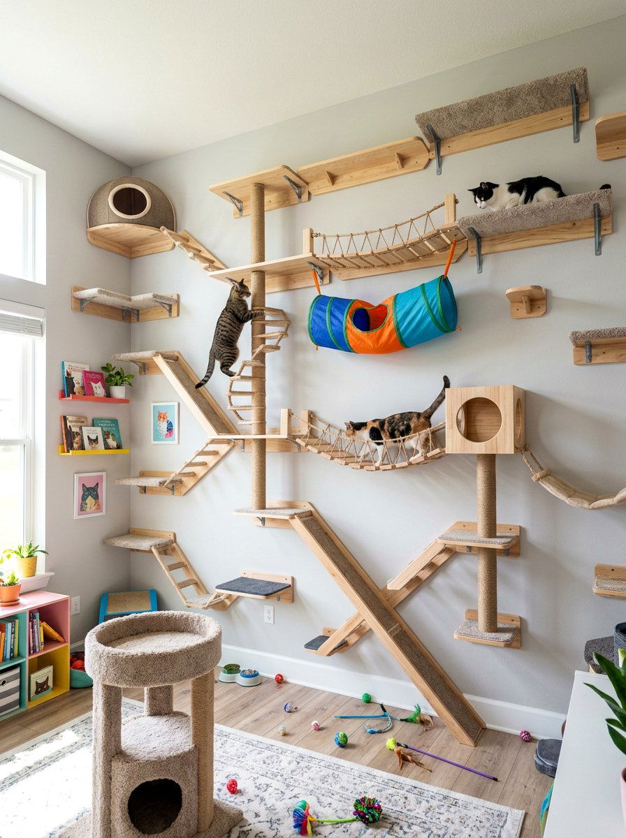 Elaborate cat wall gym - 25 pallet cat tree ideas