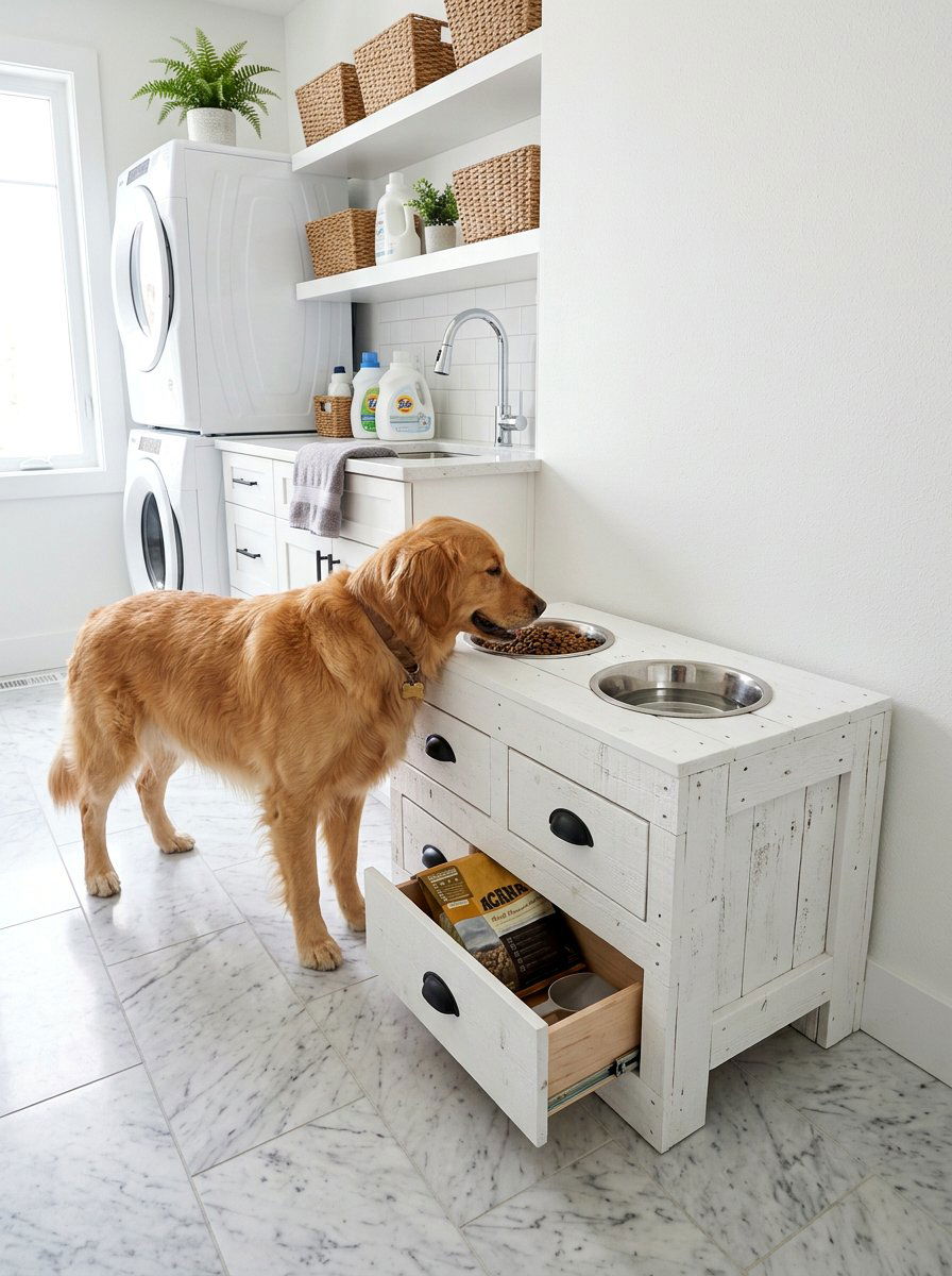 Elevated Dog Feeding Station With Drawers - 25 Pallet Pet Feeding Station Ideas