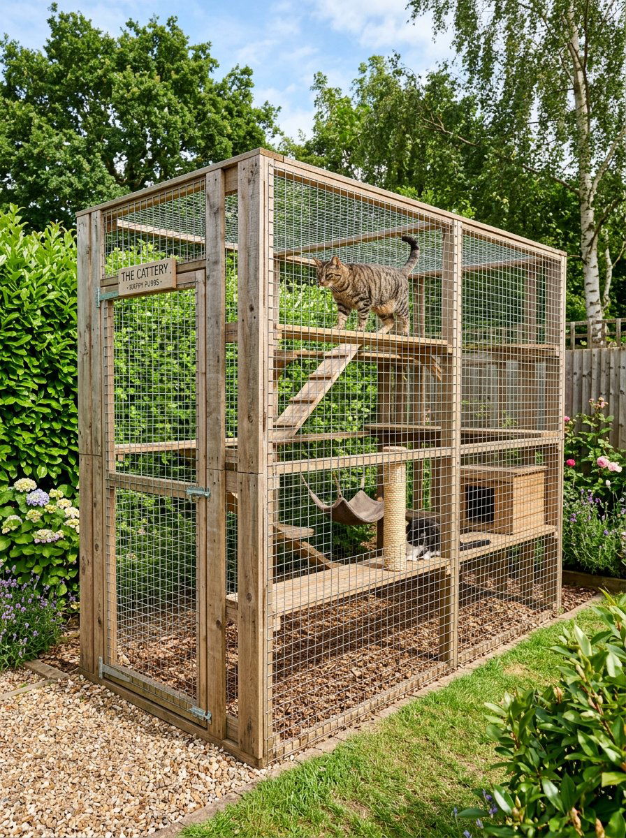 Enclosed Outdoor Cat Run - 25 pallet cat shelter ideas