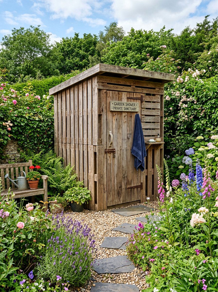 Enclosed Shower Cabin - 25 Pallet Outdoor Shower Ideas