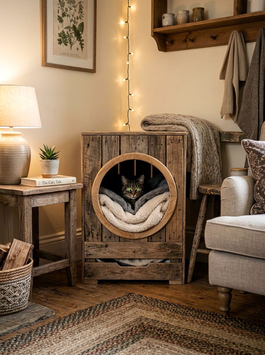 Enclosed pallet cat cave - 25 pallet cat bed ideas