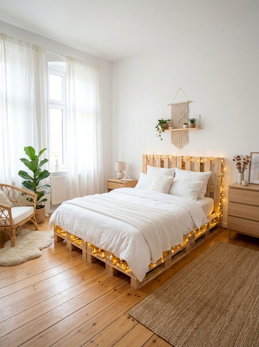 Fairy lights pallet bed frame - 25 Lighted pallet bed frame ideas