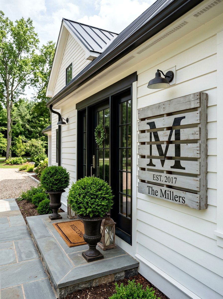 Farmhouse Initial Pallet Sign - 25 Pallet Outdoor Sign Ideas