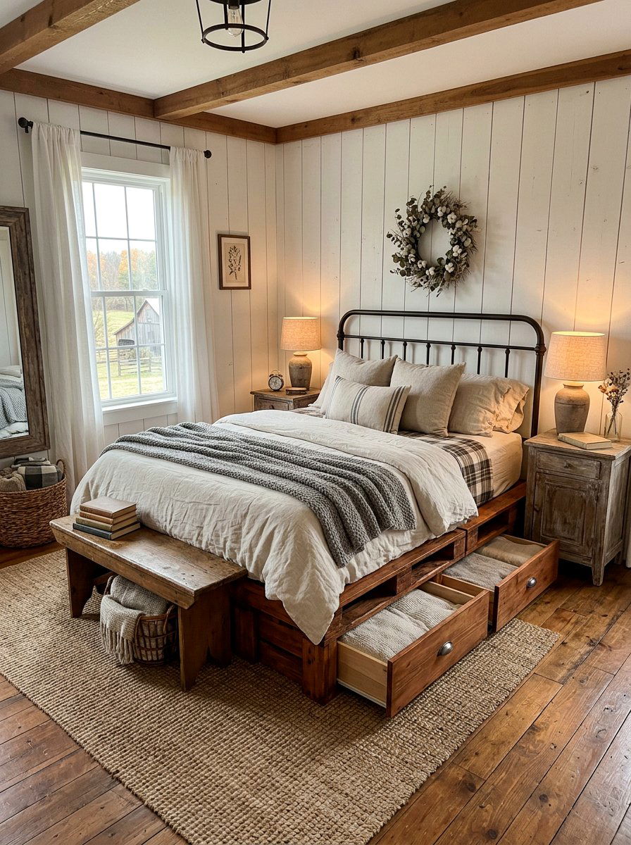 Farmhouse Pallet Bed Pull Out Drawers - 25 Pallet bed ideas with storage underneath
