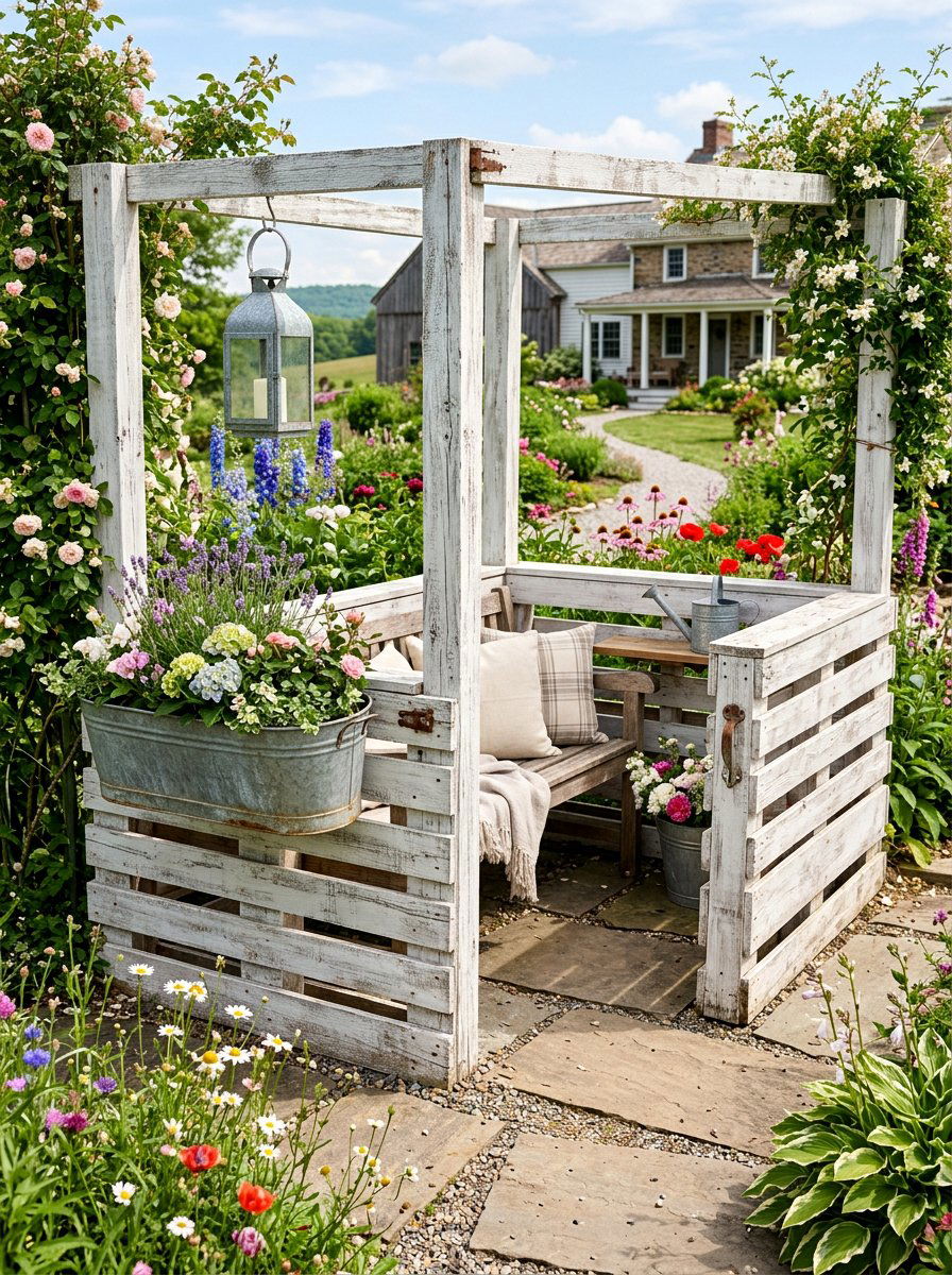 Farmhouse Pallet Finish - 25 Pallet Hot Tub Surround Ideas
