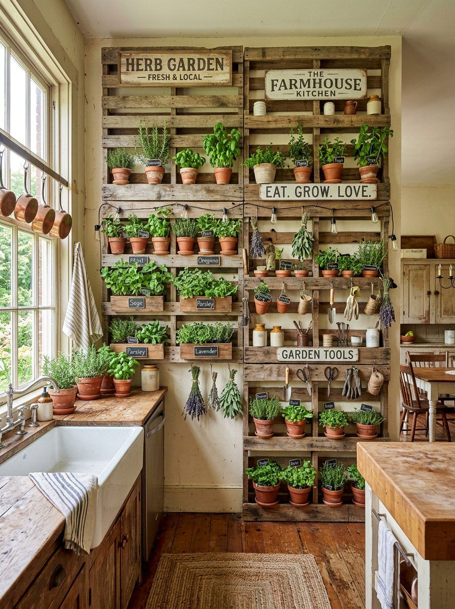 Farmhouse Pallet Herb Wall - 25 Pallet Herb Drying Rack Ideas