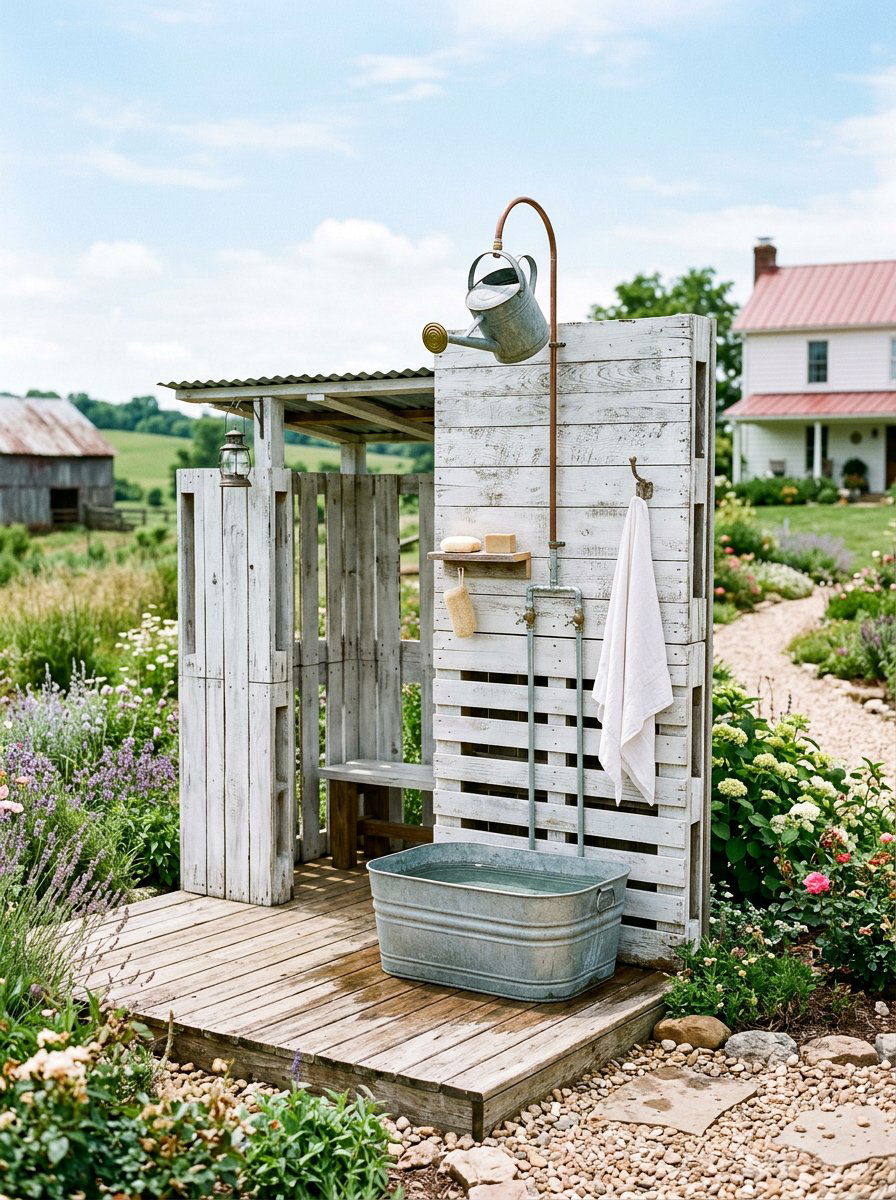 Farmhouse Pallet Shower - 25 Pallet Outdoor Shower Ideas