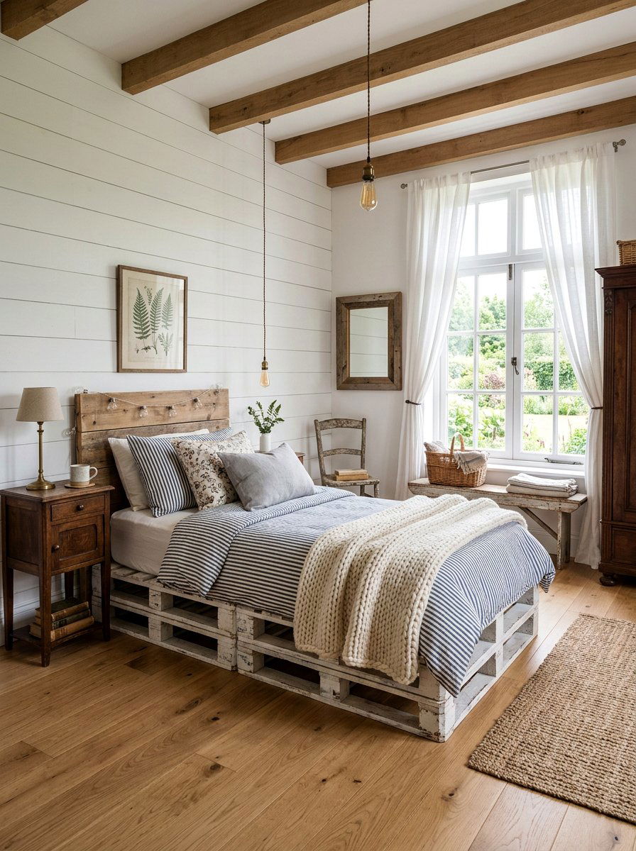 Farmhouse bed - 25 Single pallet bed ideas