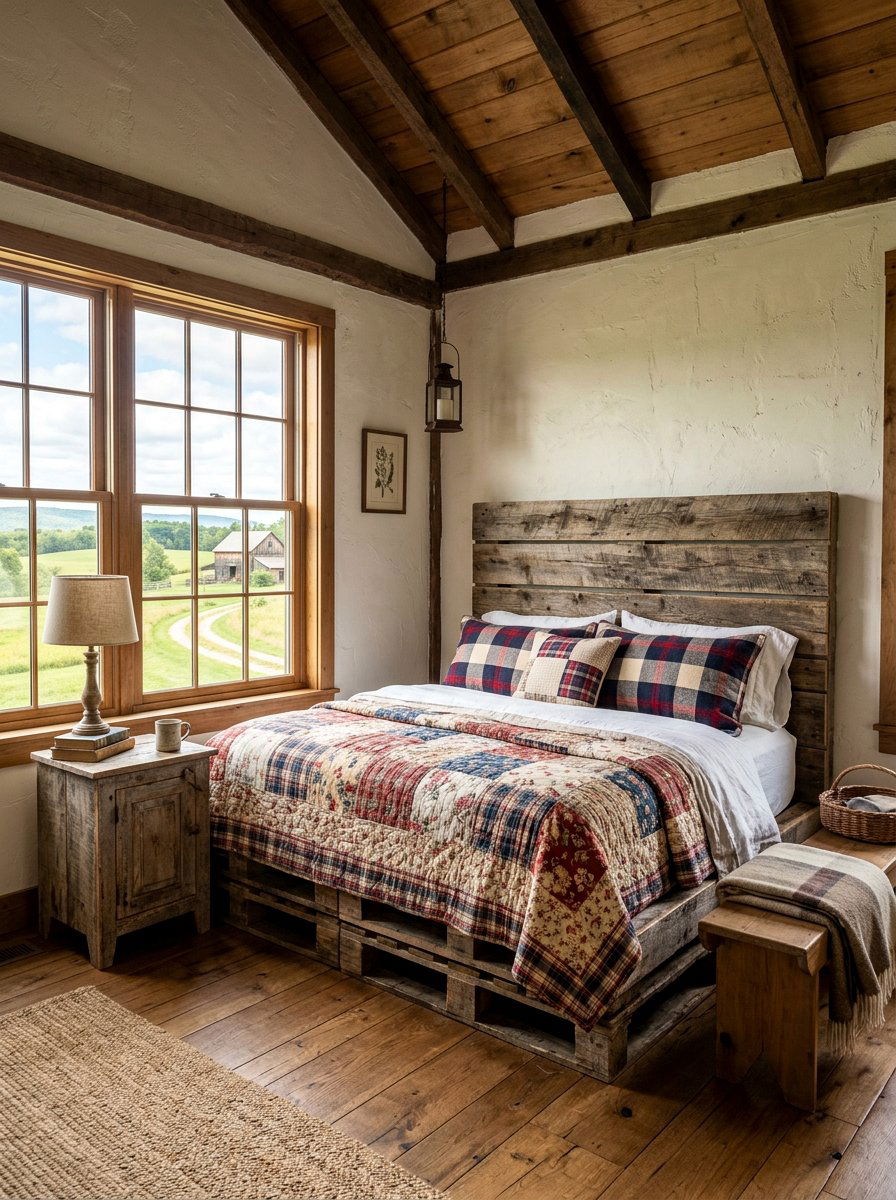Farmhouse pallet bed frame - 25 Double pallet bed ideas